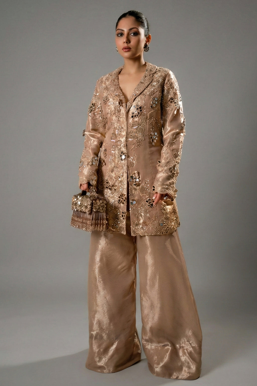 Metallic Blush Pink Organza Designer Co-Ord Set