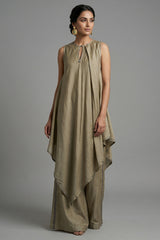 Beige Cotton Silk Solid Co-Ord Set