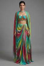 Veridian Crepe Satin Silk Cape Set