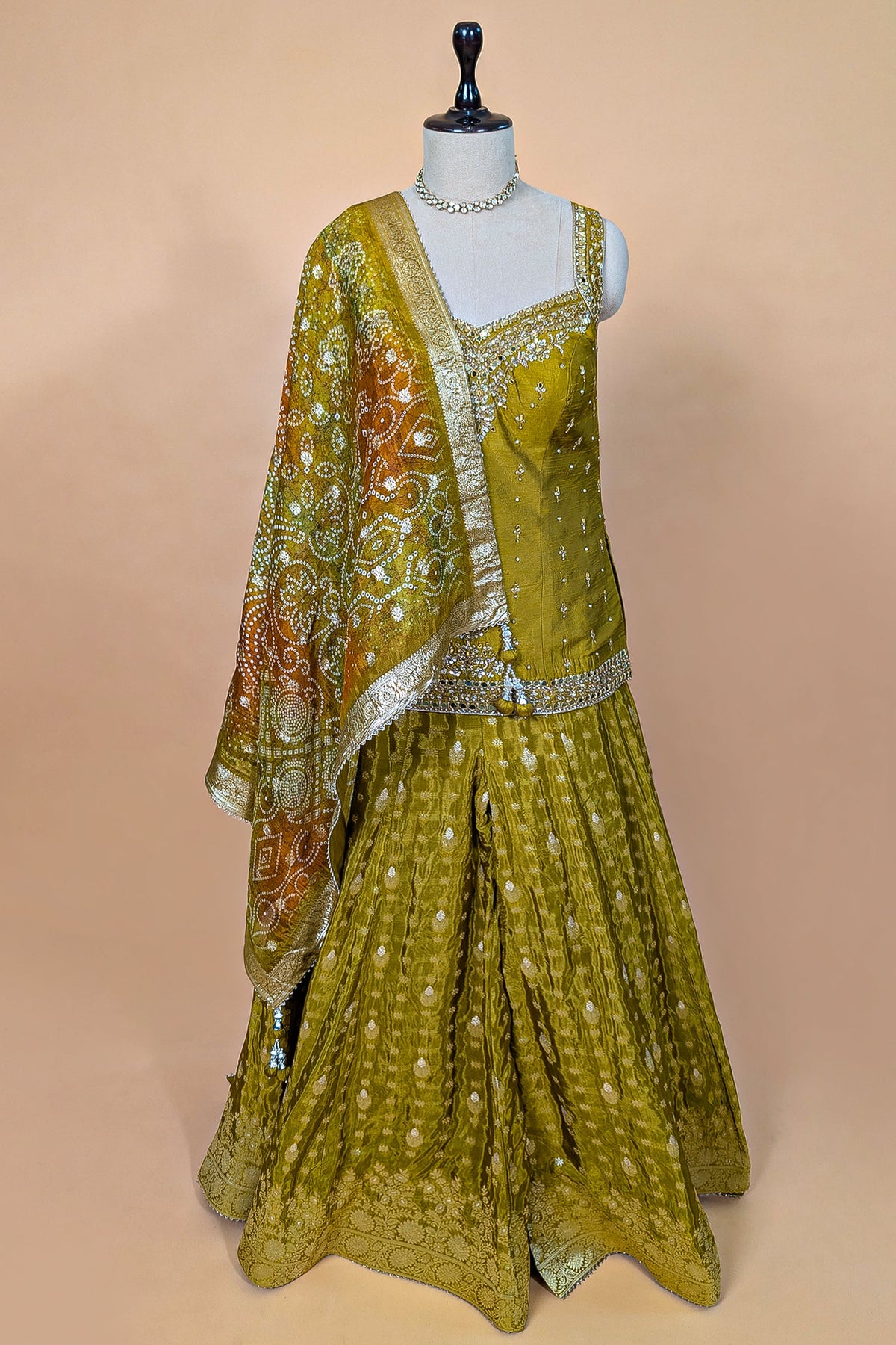 Mustard Raw Silk Hand-Embellished Palazzo Suit