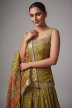 Mustard Raw Silk Hand-Embellished Palazzo Suit