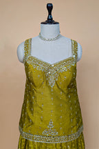 Mustard Raw Silk Hand-Embellished Palazzo Suit