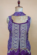 Purple Chinon Bandhej Printed Palazzo Suit with Sequin Embroidery Work
