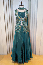 Green Art Silk Slit Cut Bandej Woven Palazzo Suit