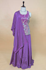 Lilac Purple Chinon Silk Embroidery Beaded Palazzo Suit