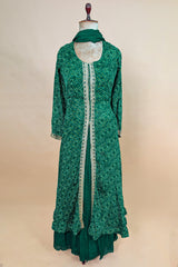 Dark Green Chiffon Georgette Bandhej Work Slit Cut Palazzo Suit