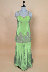 Mint Green Crepe Silk Sequin Cutdana Worked Palazzo Suit