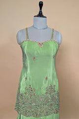 Mint Green Crepe Silk Sequin Cutdana Worked Palazzo Suit