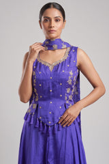 Purple Crepe Silk Woven Work Palazzo Suit with Cutdana and Diamond Work