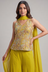 Yellow Georgette Embroidered Palazzo Suit