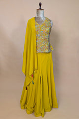 Yellow Georgette Embroidered Palazzo Suit