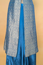 Blue Brocade Woven Slit Cut Palazzo Suit