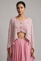 Light Pink Georgette Cutdana Beaded work Asymmetric Top and Dhoti Skirt Set
