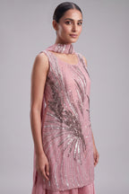 Pink Net Cutdana Sequin Worked Palazzo Suit