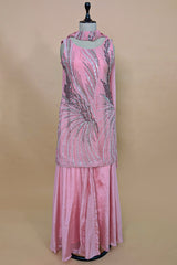 Pink Net Cutdana Sequin Worked Palazzo Suit