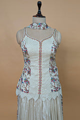 Off White Chiffon Silk Floral Printed Palazzo Suit