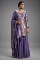 Lilac Chinon Silk Woven Palazzo Suit with Stone Work