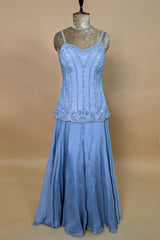 Light Blue Chinon Cutdana Beaded Palazzo Suit