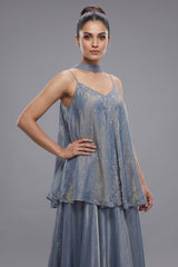 Blue Tissue Silk Cutdana Sequin Worked Palazzo Suit