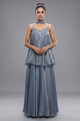 Blue Tissue Silk Cutdana Sequin Worked Palazzo Suit