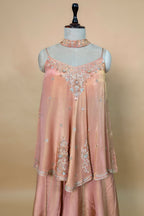 Peach Tissue Silk Cutdana Sequin Worked Palazzo Suit