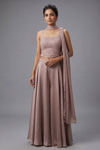Dusty Pink Chiffon Silk Sequin and Cutdana Worked Crop Top Palazzo Set with Dupatta