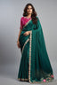 Peacock Green Satin Silk Plain Saree with Embroidered Border - red silk saree embroidered