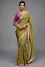Olive Green Saree In Scallop Border with Magenta Pink Embroidered Blouse