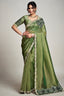 Olive Green Organza Saree Elevated With A Heavily Worked