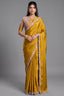Honey Mustard Crepe Satin Saree Adorned With Dual Sequin And Pearl Handwork