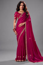 Deep Wine Red Fendy Satin Saree with Embellished Border