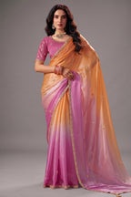 Dual-Tone Orchid Lavender Fendy Satin Saree with Embroidered Border
