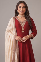 Maroon Art Silk Anarkali Suit with Sequin Embroidery work - maroon silk saree embroidery