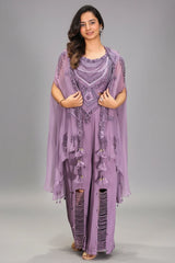 Purple Raw Silk Designer Heavy Worked Crop Top Palazzo with Jacket