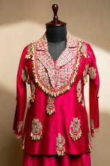 Rani Pink Satin Silk Gota Worked and Sequin Beaded Worked Indo Western Set