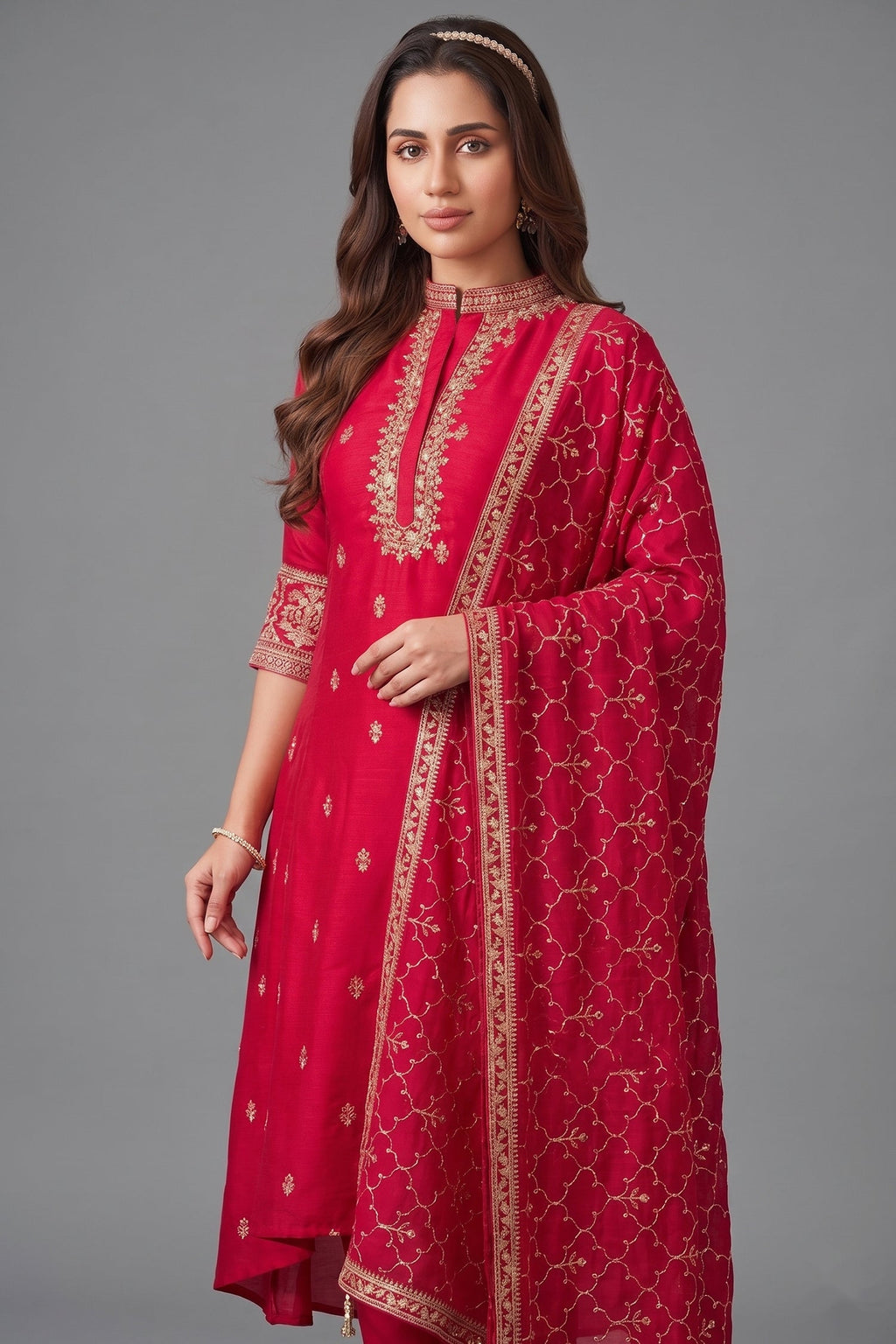 Pink Art Silk High and Low Sequin and Mirror Worked Suit - pink silk saree