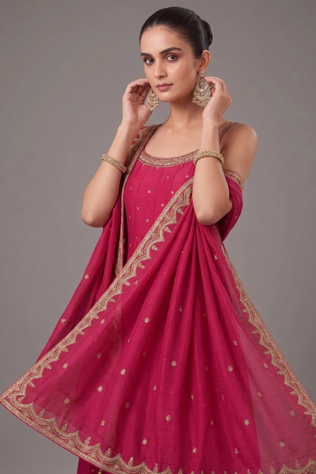 Pink Art Silk Sequins Embroidery Worked Anarkali Suit - pink silk saree embroidery