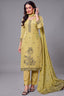 Green Tissue Jacquard Woven Straight Cut Suit with Geometric Pattern Neckline