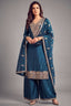 Rama blue art silk embroidered palazzo suit with matching dupatta
