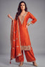 Orange art silk floral embroidered palazzo suit for festive wear