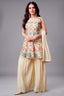 cream chinon chiffon embroidered suit - front view with floral embroidery