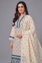 Close up embroidery details on Off White Cotton Embroidered Straight Cut Suit