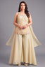 Cream Crepe Silk Beaded Floral Worked Palazzo Suit