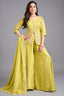 Lime Mustard Yellow Chinon Silk Palazzo Suit with Intricate Cutdana and Sequin Work