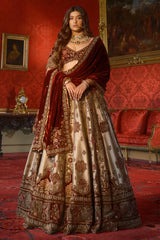 Golden Heavy Worked Lehenga in Banarasi Silk with Velvet Patch Work