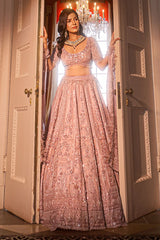 Pink Designer Heavy Bead and Sequin Work Lehenga Choli in Organza