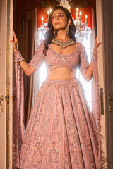 Pink Designer Heavy Bead and Sequin Work Lehenga Choli in Organza