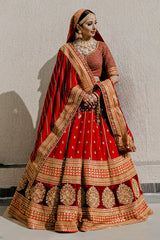 Vrushika Mehta Red Matka Silk Heavy Designer Bridal Lehenga with Double Dupatta