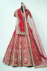 Red Matka Silk Designer Bridal Lehenga with Heavy Embroidery Work