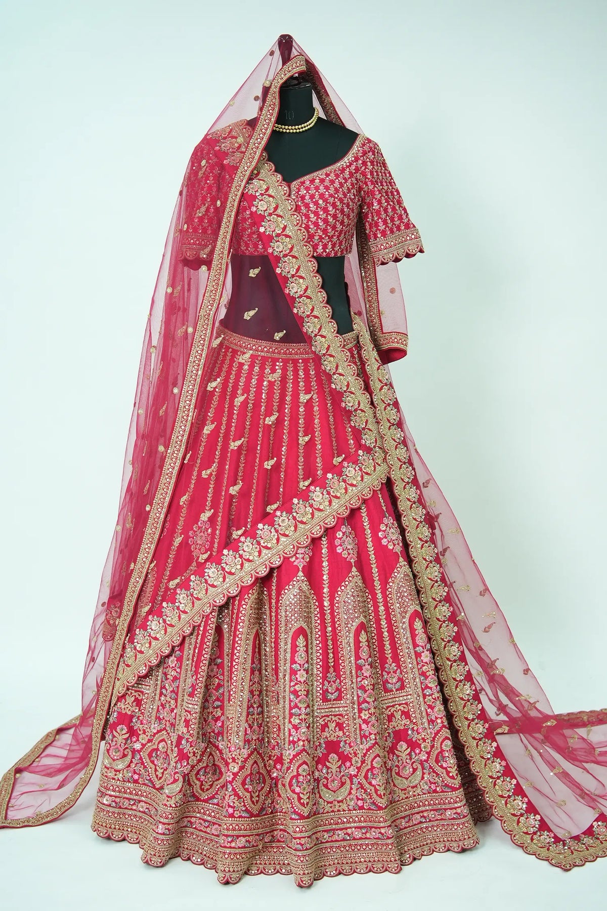 Pink Raw Silk Designer Heavy Bridal Lehenga with Zari Embroidery